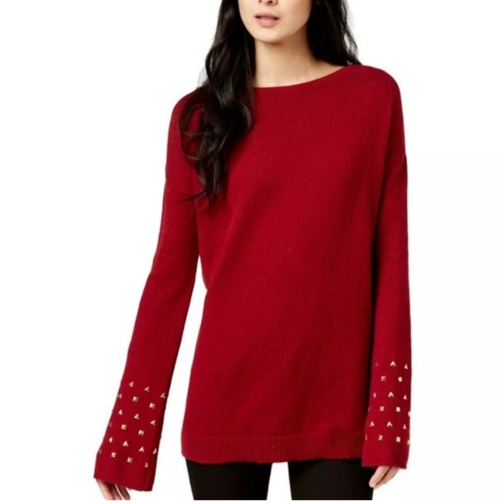 Michael Kors Red Studded Bell Sleeve Sweater